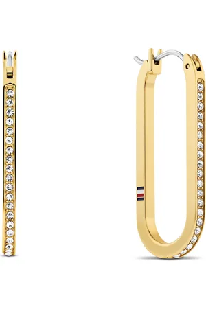 Tommy Hilfiger Oválné pozlacené náušnice s krystaly Dog Tag 2780866