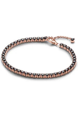 PANDORA Pozlacený tenisový náramek s černými krystaly Rose Timeless 581469C02 18 cm