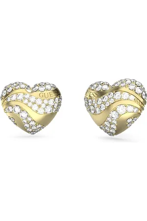 Guess Blyštivé pozlacené náušnice se zirkony In My Heart JUBE04504JWYGT/U