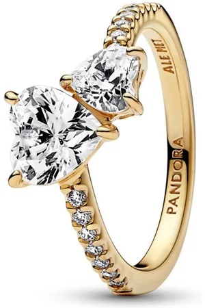 PANDORA Třpytivý pozlacený prsten Dvě srdce Timeless Shine 161198C01 50 mm