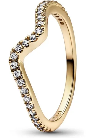 PANDORA Vlnitý pozlacený prsten s kubickými zirkony Timeless Shine 162539C01 50 mm