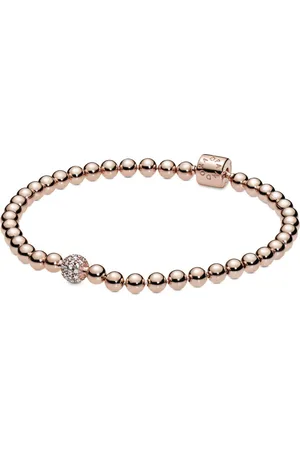 PANDORA Pozlacený korálkový náramek Signature Rose 588342CZ 19 cm