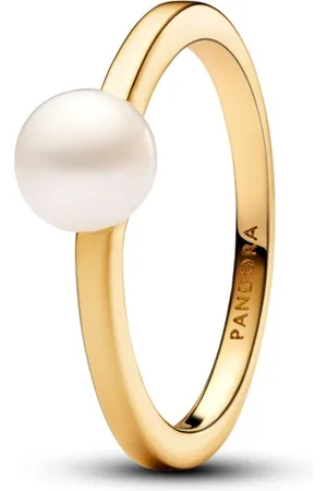 PANDORA Půvabný pozlacený prsten s perlou Timeless Shine 163157C01 50 mm
