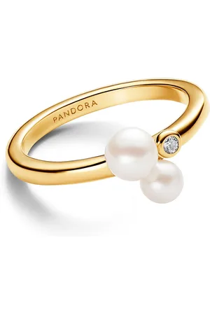 PANDORA Pozlacený prsten s pravými perlami Timeless Shine 163156C01 50 mm
