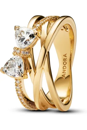 PANDORA Pozlacený překřížený prsten Třpytivá mašlička Shine Timeless 163511C01 50 mm