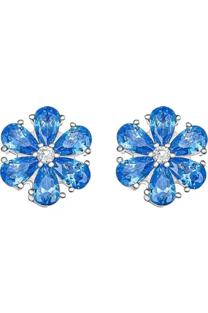 Crystalp Kytičkové náušnice s modrými krystaly Flower Kiss 42288.AQU.R