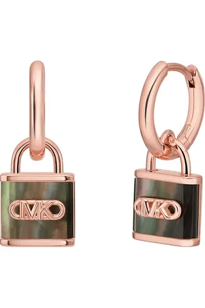 Michael Kors Pozlacené kruhové náušnice s perletí Kors Lock MKC1743TL791