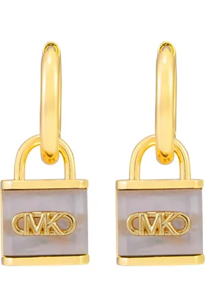 Michael Kors Pozlacené kruhové náušnice s perletí Kors Lock MKC1743TN710