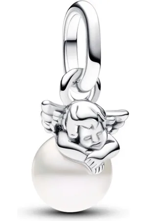 PANDORA Stříbrný mini přívěsek Andělíček s perlou ME 793108C01