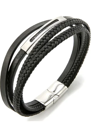 Troli Černý kožený náramek Leather VSB003SB-PET