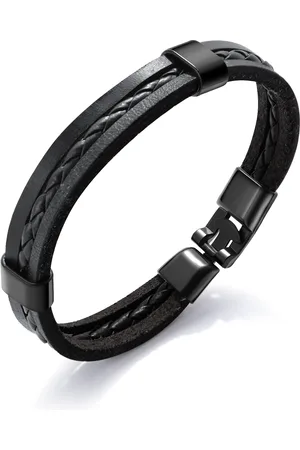 Troli Černý kožený náramek pro muže Leather VPH1310