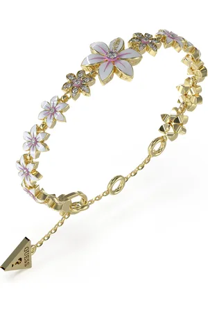 Guess Slušivý pozlacený náramek s květinami White Lotus JUBB04128JWYGWH 18,5 cm