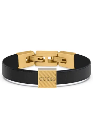Guess Luxusní náramek z pravé černé kůže Bond Street JUMB03031JWYGBKT/U