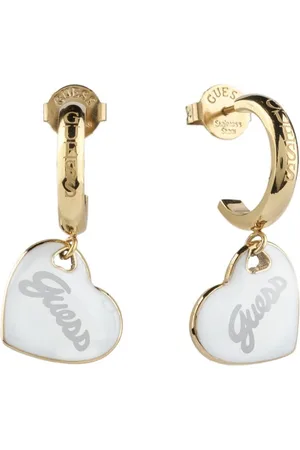 Guess Pozlacené náušnice s přívěsky srdce Vintage JUBE05151JWYGWHT/U