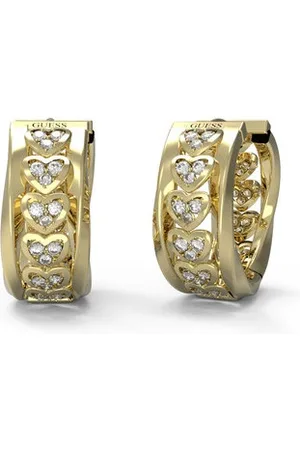 Guess Pozlacené kruhy se srdíčky a zirkony Mon Amour JUBE04604JWYGT/U