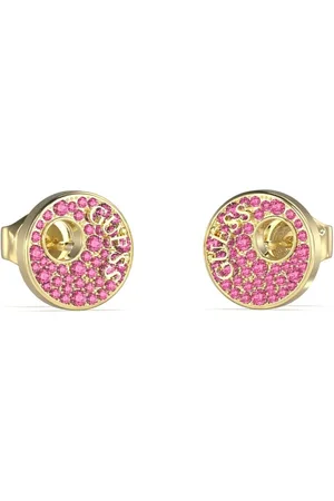 Guess Pozlacené náušnice s fuchsiovými zirkony Blooming Summer JUBE05228JWYGPKT/U