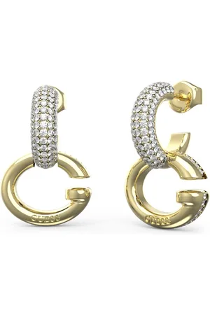 Guess Pozlacené kruhové náušnice s krystaly Oh My G JUBE04521JWYGT/U