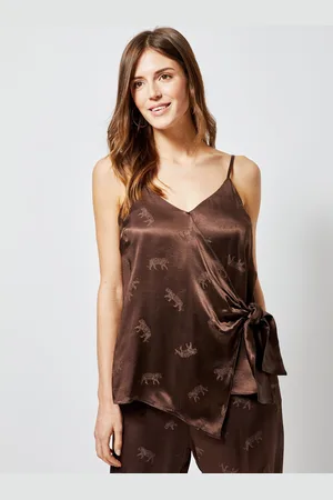 Dorothy Perkins Hnědý vzorovaný top se zavazováním