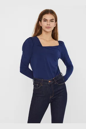 VERO MODA Modré tričko s asymetrickým výstřihem Panda