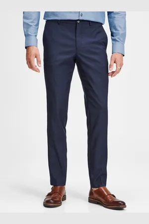 JACK & JONES Tmavě modré oblekové kalhoty s příměsí vlny Laris