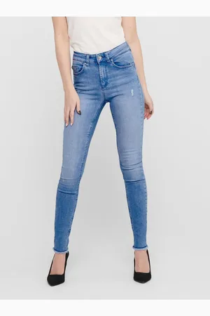 ONLY Modré skinny fit džíny s roztřepenými lemy Blush