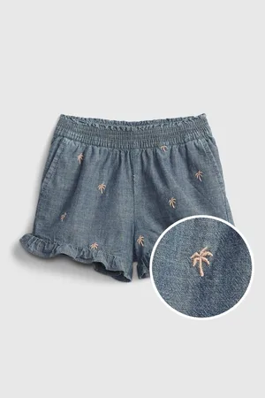 GAP Modré holčičí dětské kraťasy chambray ruffle pull-on shorts