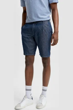 SELECTED Tmavě modré chino kraťasy s příměsí lnu Homme Clay