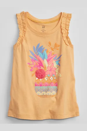 GAP Oranžové holčičí dětské tílko ruffle graphic tank