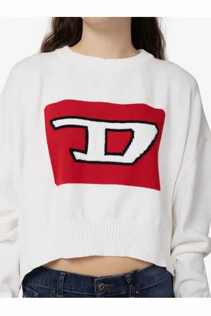 Diesel Bílý dámský vzorovaný cropped svetr