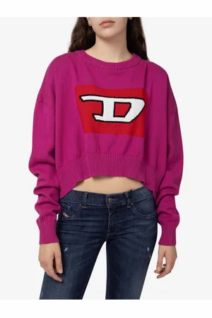Diesel Tmavě růžový dámský vzorovaný cropped svetr