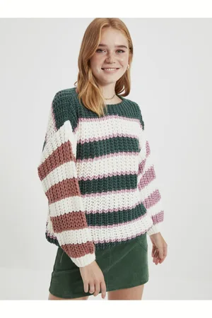 Trendyol Zeleno-bílý dámský pruhovaný oversized svetr