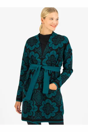 Blutsgeschwister Petrolejovo-černý dámský vzorovaný cardigan La Boheme Carpet