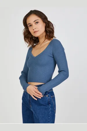Tally Weijl Modrý dámský žebrovaný crop top