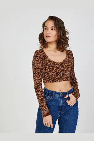 Tally Weijl Hnědý crop top se zvířecím vzorem TALLY