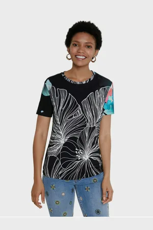 Desigual Černé dámské vzorované tričko TS Leaves