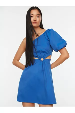 Trendyol Modré dámské krátké asymetrické šaty