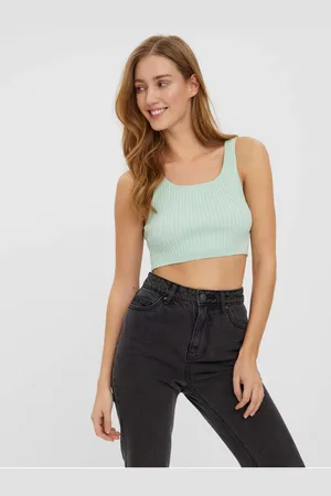 VERO MODA Mentolový žebrovaný crop top Fibly