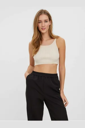 VERO MODA Krémový žebrovaný crop top Fibly