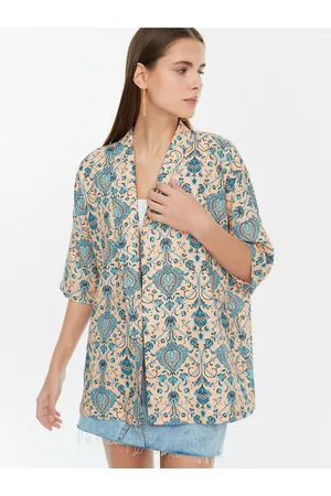Trendyol Modro-béžové vzorované kimono