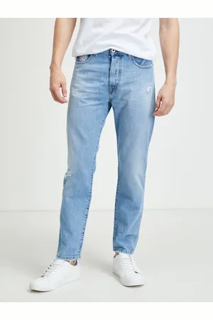 Diesel Světle modré pánské slim fit džíny s potrhaným efektem Mharky