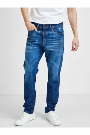 Diesel Modré pánské straight fit džíny s vyšisovaným efektem Fining