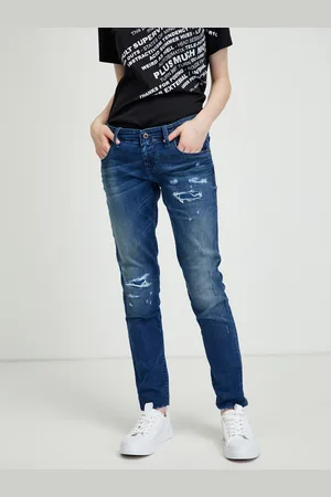 Diesel Modré dámské slim fit džíny s potrhaným efektem Grupee