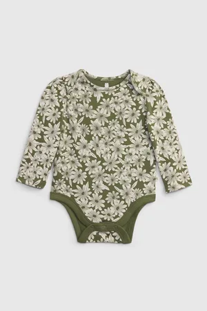 GAP Zelené baby body organic s květy