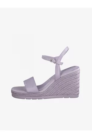 Tamaris Světle fialové kožené sandály na klínku