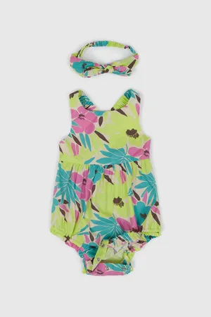 GAP Růžovo-zelené holčičí květované body s čelenkou