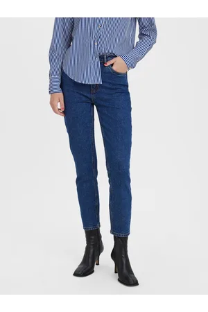 VERO MODA Tmavě modré dámské zkrácené straight fit džíny Brenda