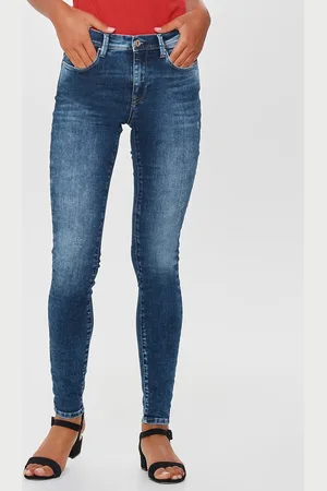 ONLY Modré skinny fit džíny s potrhaným efektem