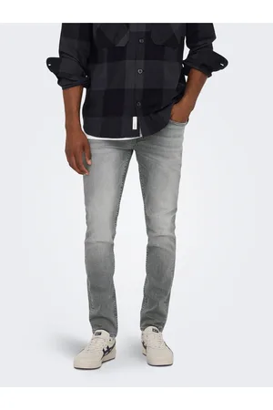 Only & Sons Světle šedé pánské slim fit džíny s vyšisovaným efektem Loom