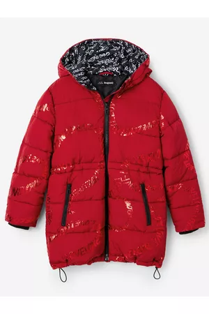 Desigual Červený holčičí zimní prošívaný kabát Letters