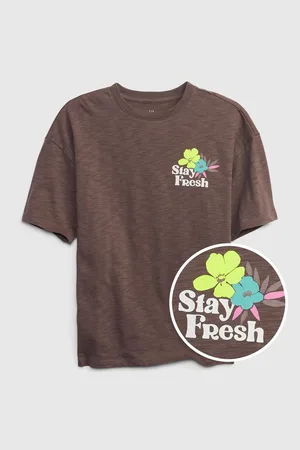 GAP Hnědé klučičí tričko s potiskem Stay Fresh